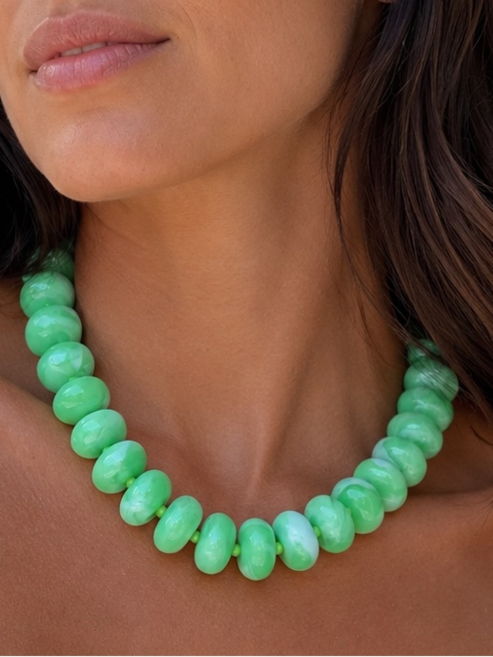 Chunky Light Green Beaded Statement Necklace - Summer Women's Jewelry